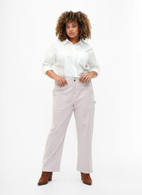  Jeansowe bojówki w paski o prostym kroju, Rose White Stripe, Model