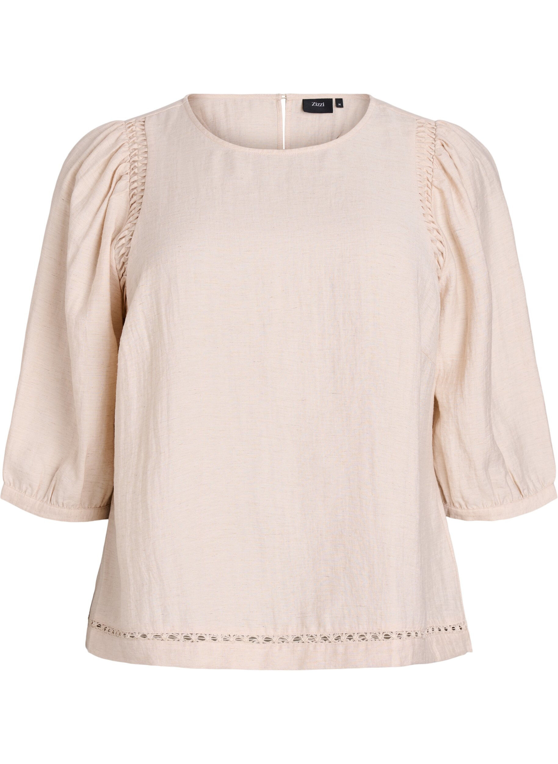 Bluzka z marszczeniami na ramionach, wykonana z mieszanki wiskozy z lnem