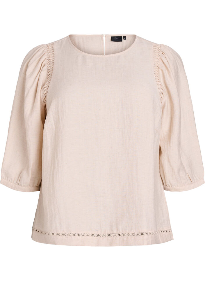 Bluzka z marszczeniami na ramionach, wykonana z mieszanki wiskozy z lnem, Czerwony, Packshot image number 0