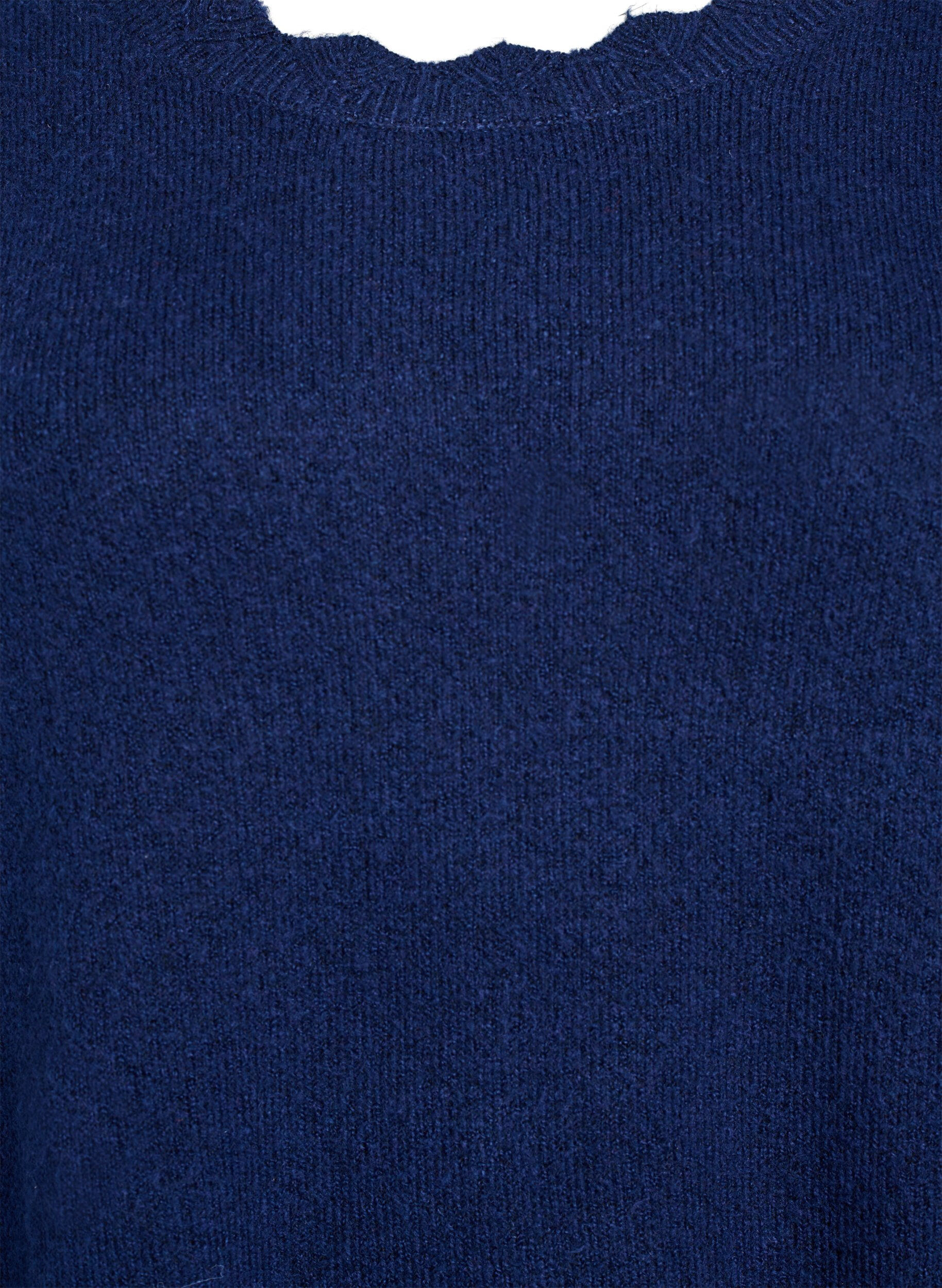 Zizzi Kr&oacute;tka dzianinowa sukienka z falowanym dolem i rozcieciami, Niebieskie, Packshot image number 2