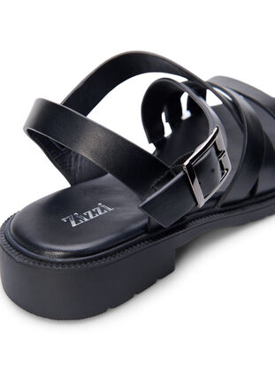 Skórzane letnie sandaly o szerokim kroju, Black, Packshot image number 4
