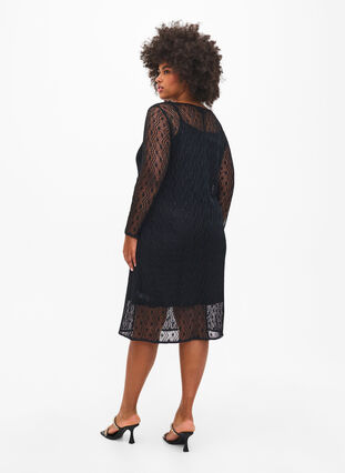 Szydelkowa sukienka z dlugimi rekawami, Black, Model image number 1