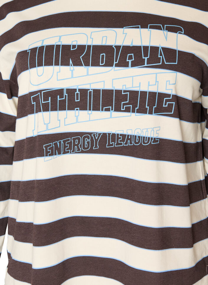 Bluzka z dresowej dzianiny w paski z nadrukiem w stylu sportowym, Brązowy, Packshot image number 2