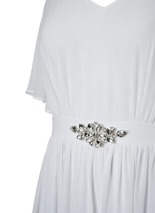 Dluga sukienka z plisami i krótkimi rekawkami, Bright White, Packshot image number 3