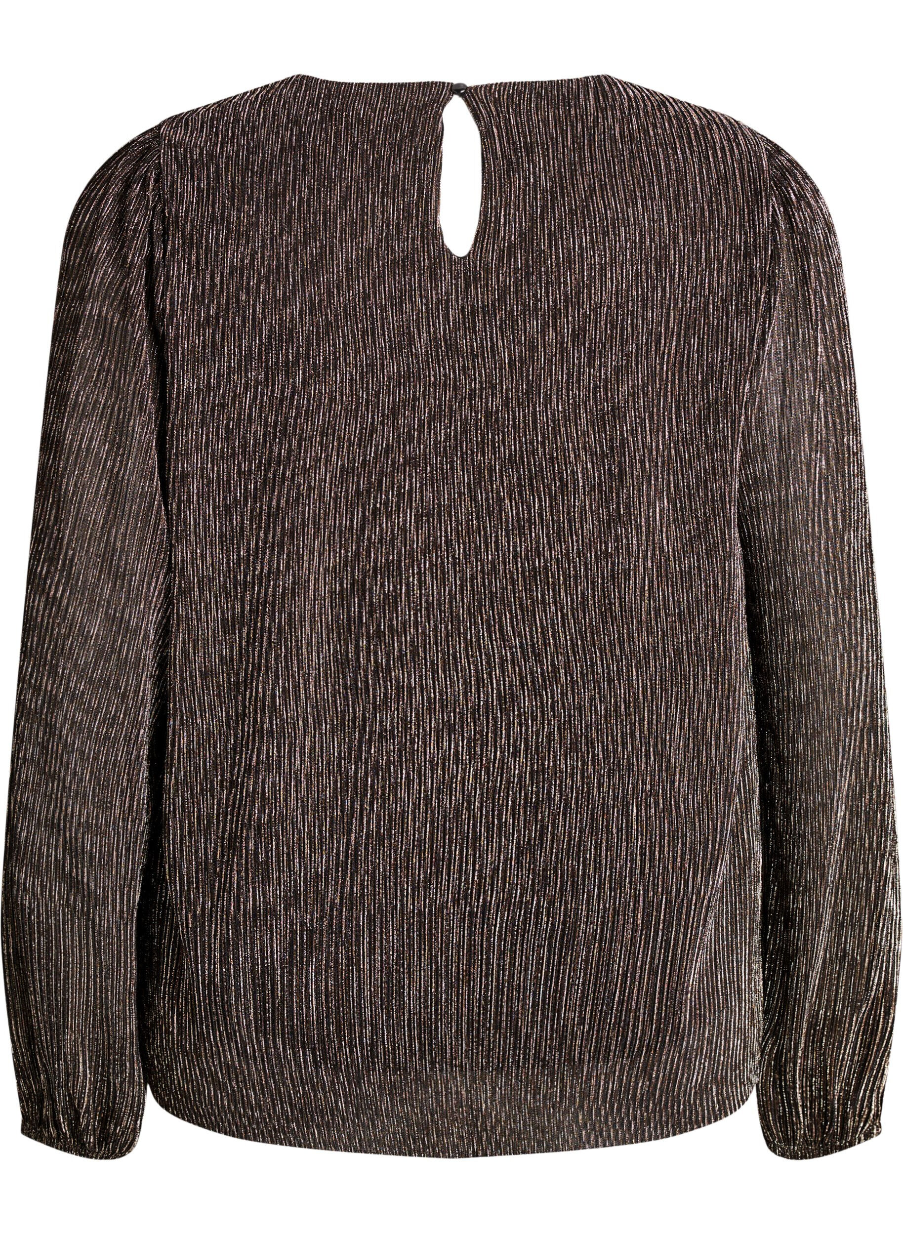 Zizzi Bluzka na impreze z cekinowymi paskami i dlugimi rekawami, Czarne, Packshot image number 1