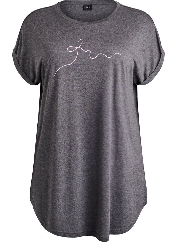 Koszula nocna z kr&oacute;tkim rekawem i nadrukiem tekstowym, Czarne, Packshot image number 0