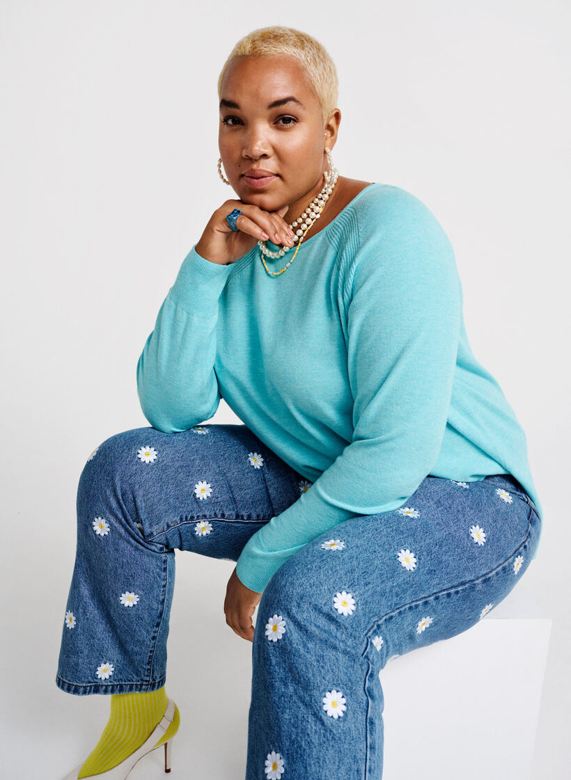 Dzianinowa bluzka z raglanowymi rekawami, Blue Curacao Mel., Image image number 0