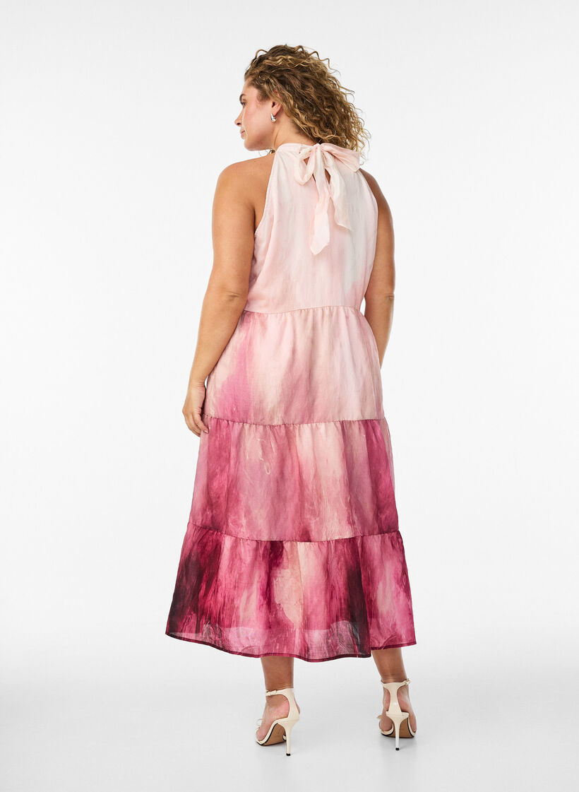 Sukienka midi z paseczkami na karku, R&oacute;żowy, Model image number 1