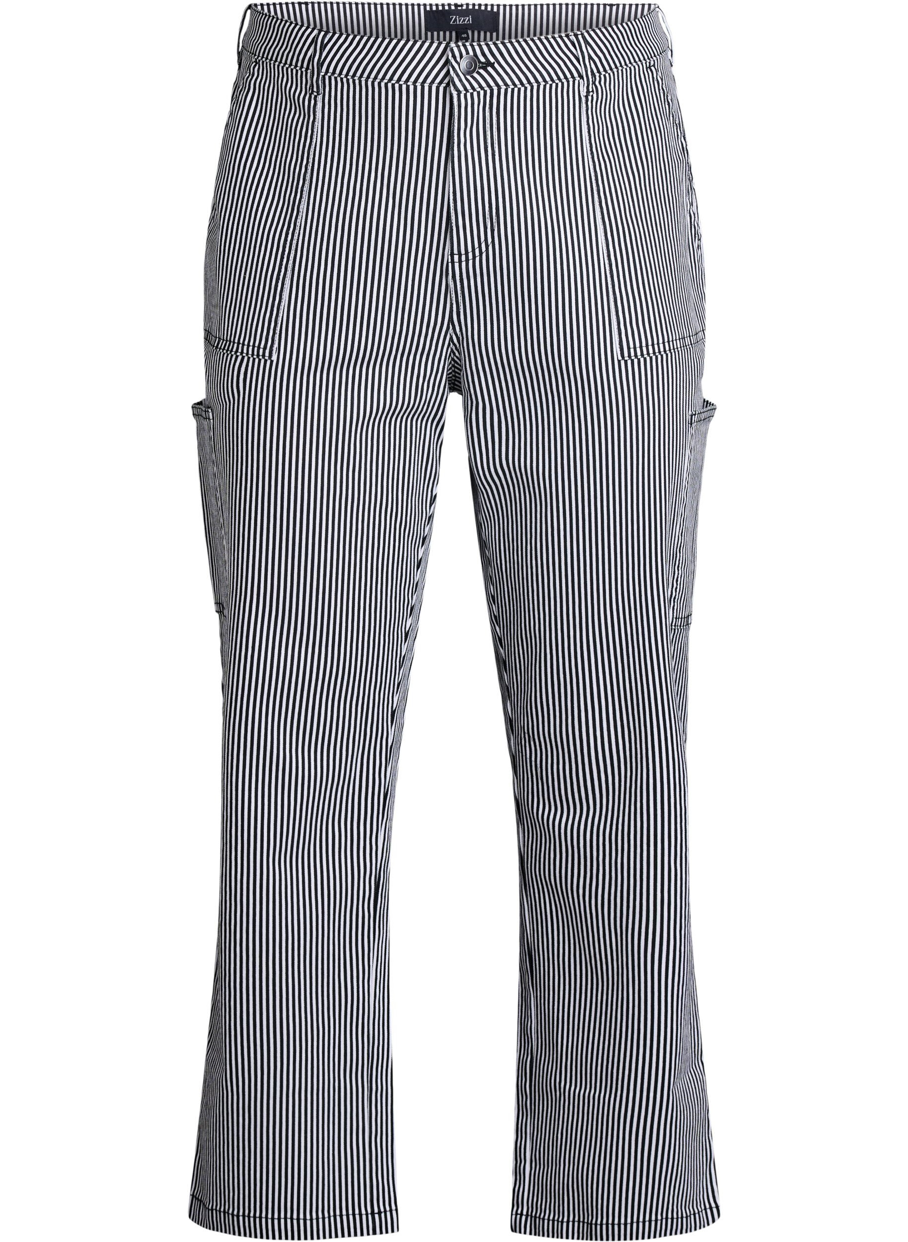 Zizzi  Jeansy cargo z wysokim stanem w paski, Czarne, Packshot image number 0