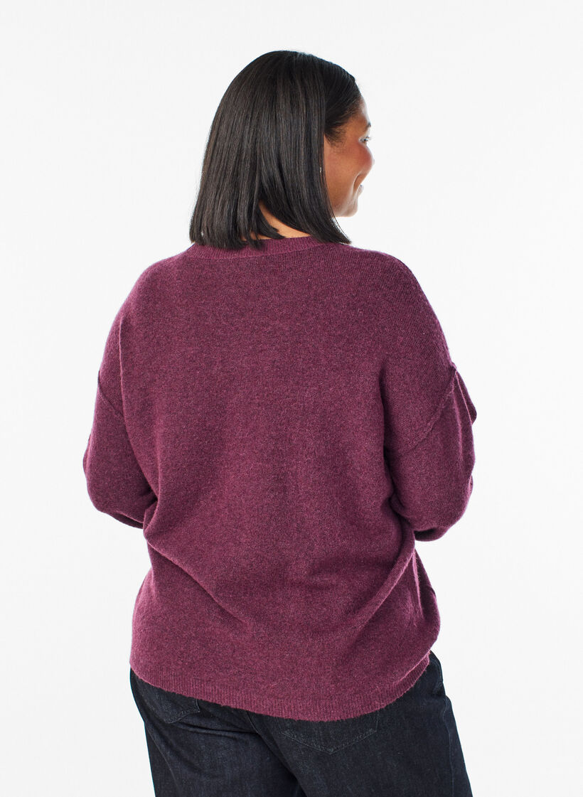 Luzny sweter z dzianiny z widocznymi szwami, Ciemnobordowy, Model image number 2