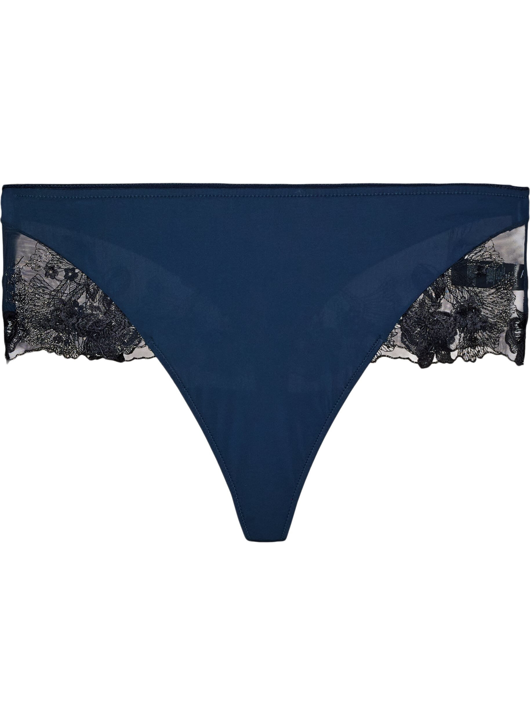 ZizziStringi typu hipster z kwiatowym haftem i regularnym stanem, Niebieskie, Packshot image number 0