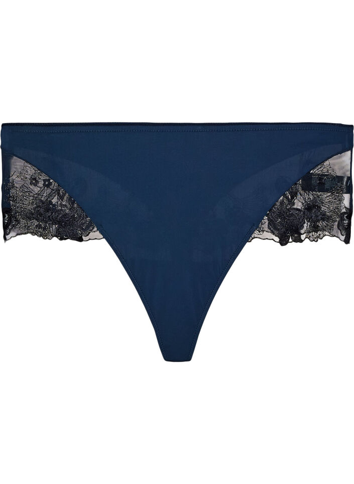 Stringi typu hipster z kwiatowym haftem i regularnym stanem, Niebieskie, Packshot image number 0