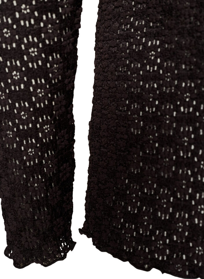Bluzka z azurowym wzorem i dlugim rekawem, Czarne, Packshot image number 3