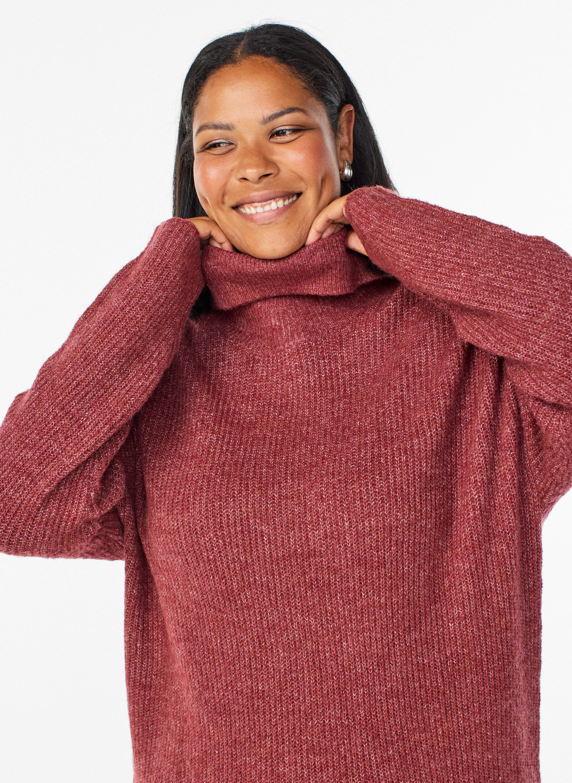 Zizzi FLASH - Dzianinowa sukienka z golfem, Czerwony, Model image number 2