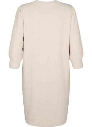 Dzianinowa sukienka z bufiastymi rekawami o dlugosci 3/4, Pumice S./White Mel., Packshot image number 1