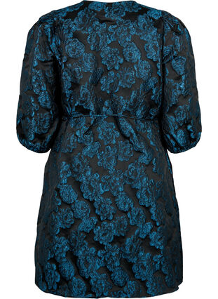 Zakardowa kopertowa sukienka z rekawem 3/4, Black Blue, Packshot image number 1
