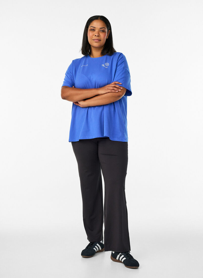 Spodnie treningowe z rozszerzanymi nogawkami i wysokim stanem, Czarne, Model image number 1