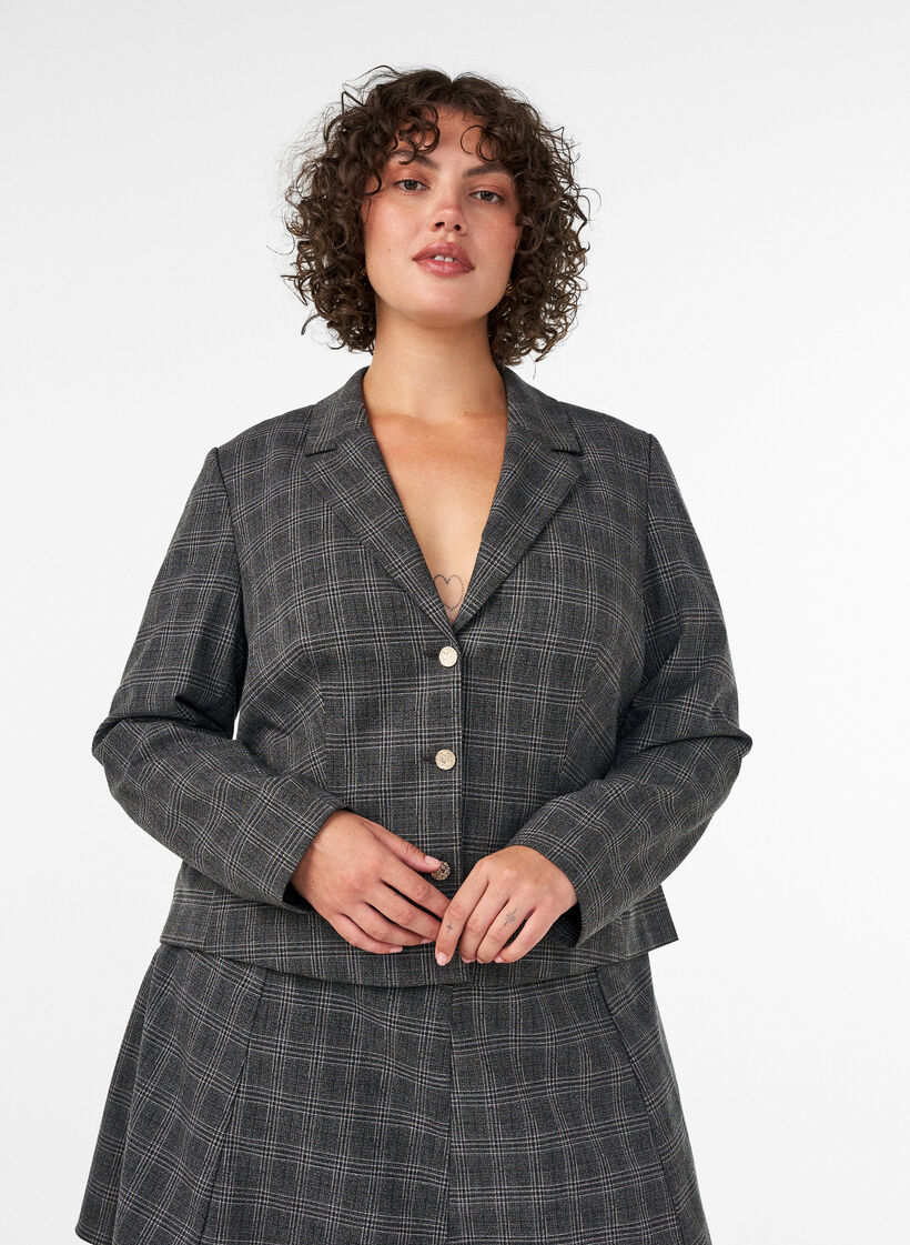 Kr&oacute;tki marynarka w krate, Ciemnoszary, Model image number 0