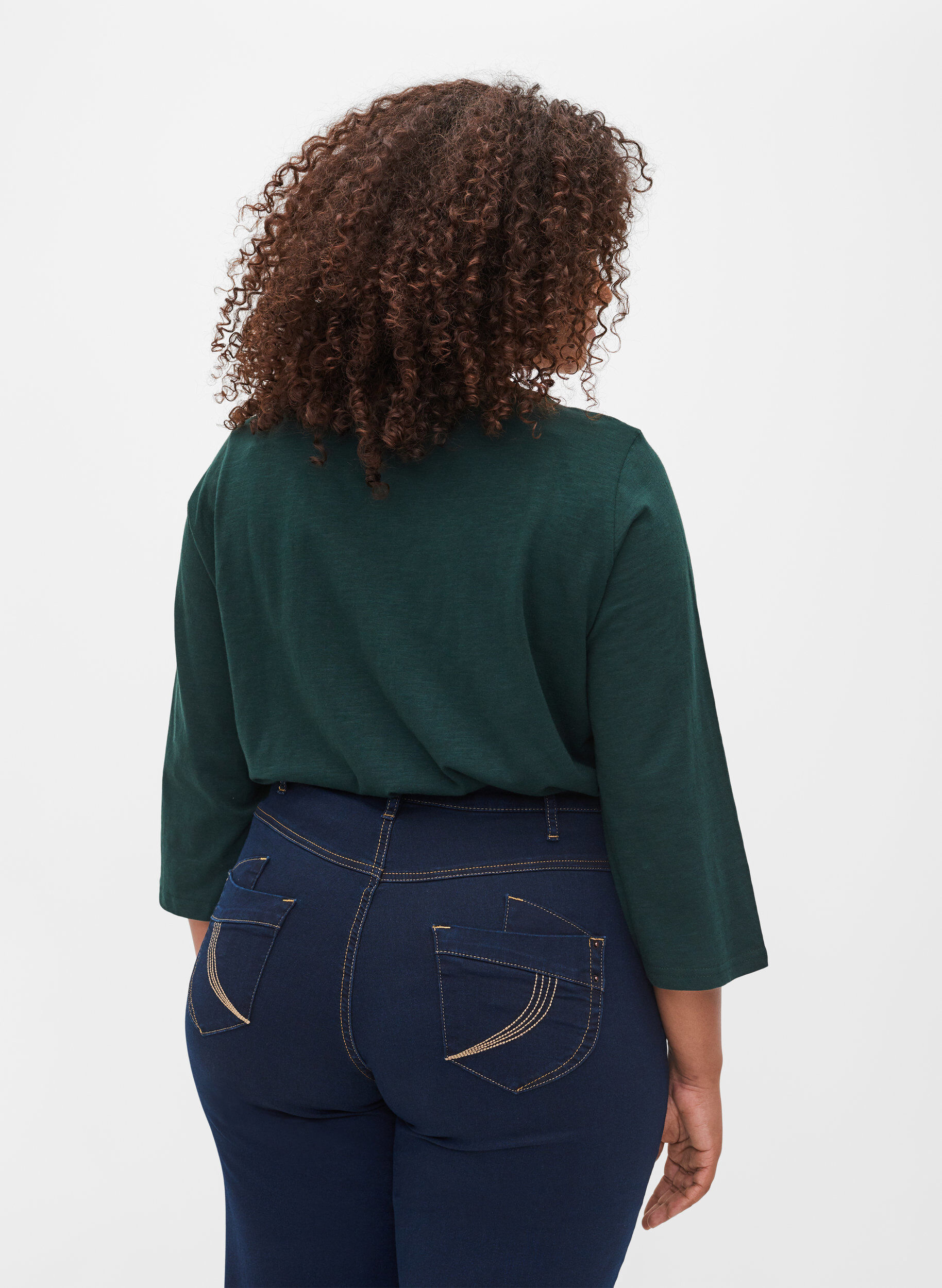 Zizzi Bawelniany top z rekawami 3/4, Scarab, Model image number 1