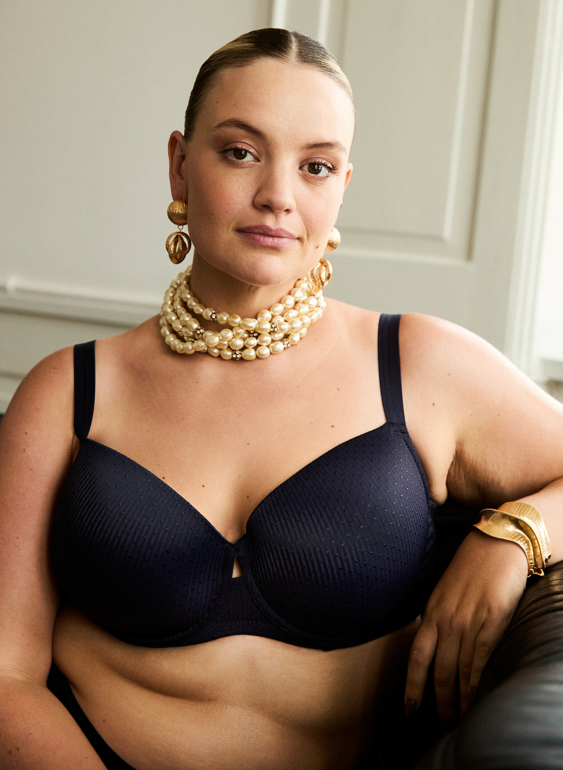 Zizzi Ksztaltowany biustonosz z fiszbinami i wzorem, Niebieskie, Image image number 0