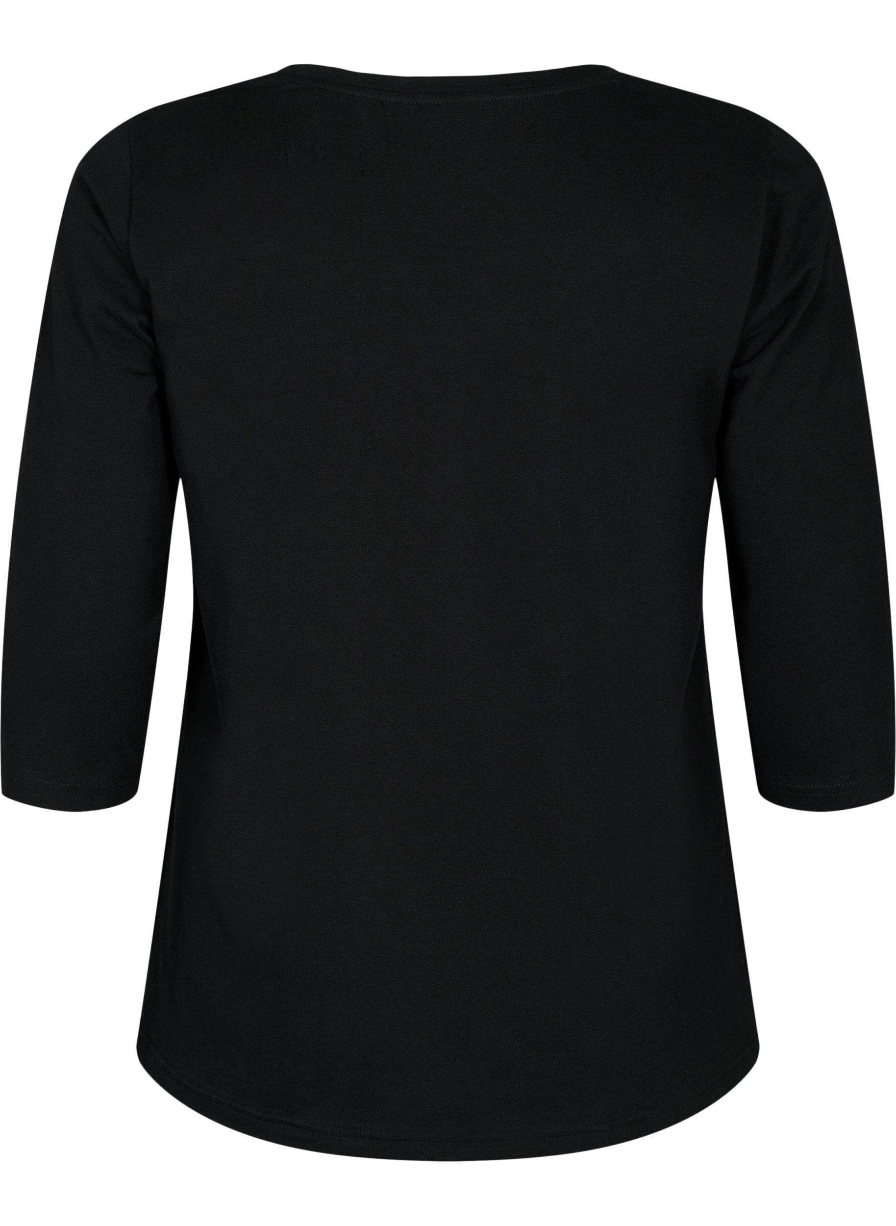ZizziBawelniana koszulka typu basic z rekawami 3/4, Czarne, Packshot image number 1