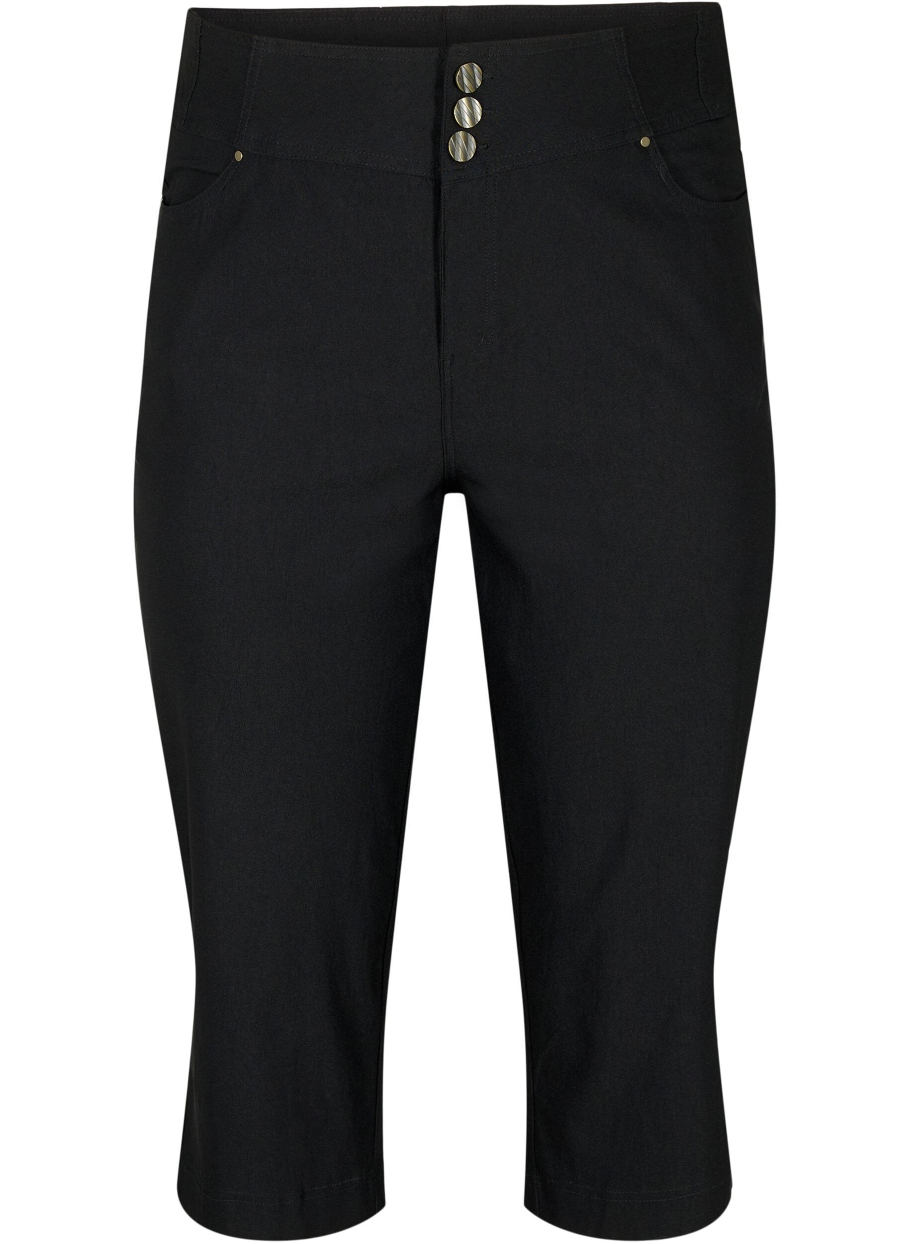 Zizzi 	 Obcisle spodnie capri z wysokim stanem, Black, Packshot image number 0