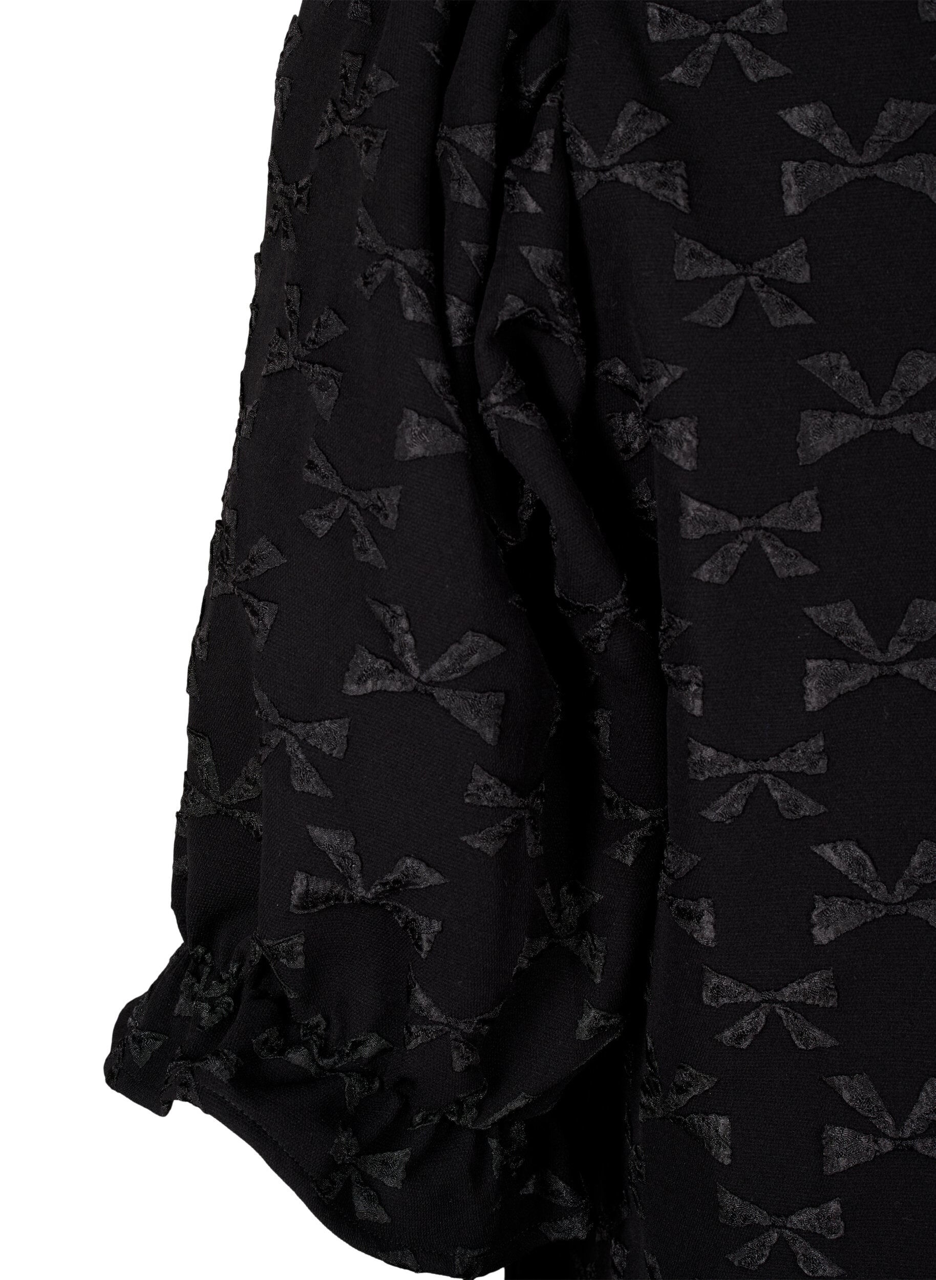 Zizzi Zakardowa bluzka z kr&oacute;tkim rekawem i kokardkami, Black W. Bow, Packshot image number 3