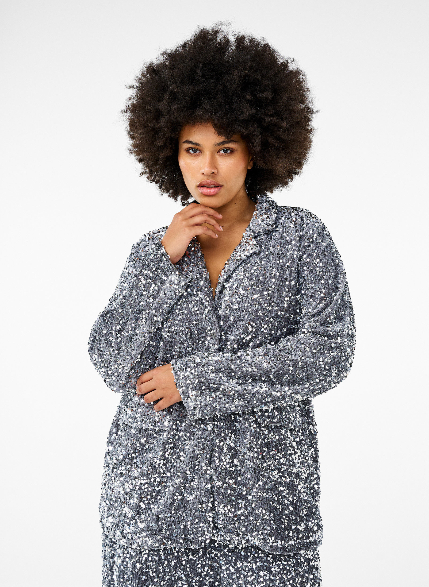 Zizzi Marynarka z cekinami i kieszeniami, Silver, Model image number 0