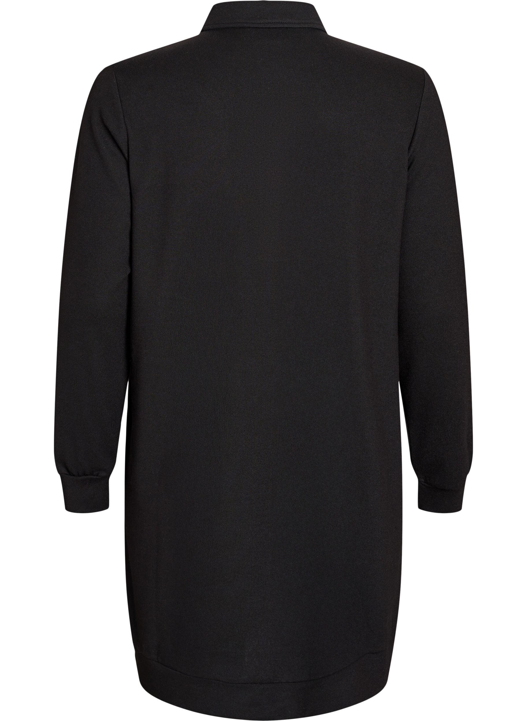 Zizzi Kr&oacute;tka sukienka polo z guzikami i dlugim rekawem, Czarne, Packshot image number 1