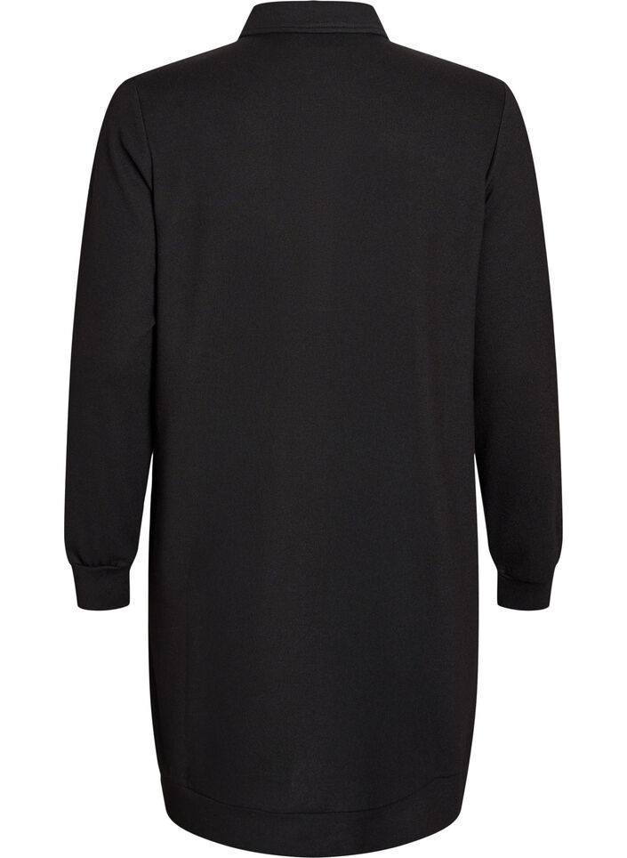 Krótka sukienka polo z guzikami i dlugim rekawem, Czarne, Packshot image number 1