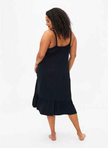 Wiskozowa sukienka plazowa z plecionymi ramiaczkami, Black, Model image number 1