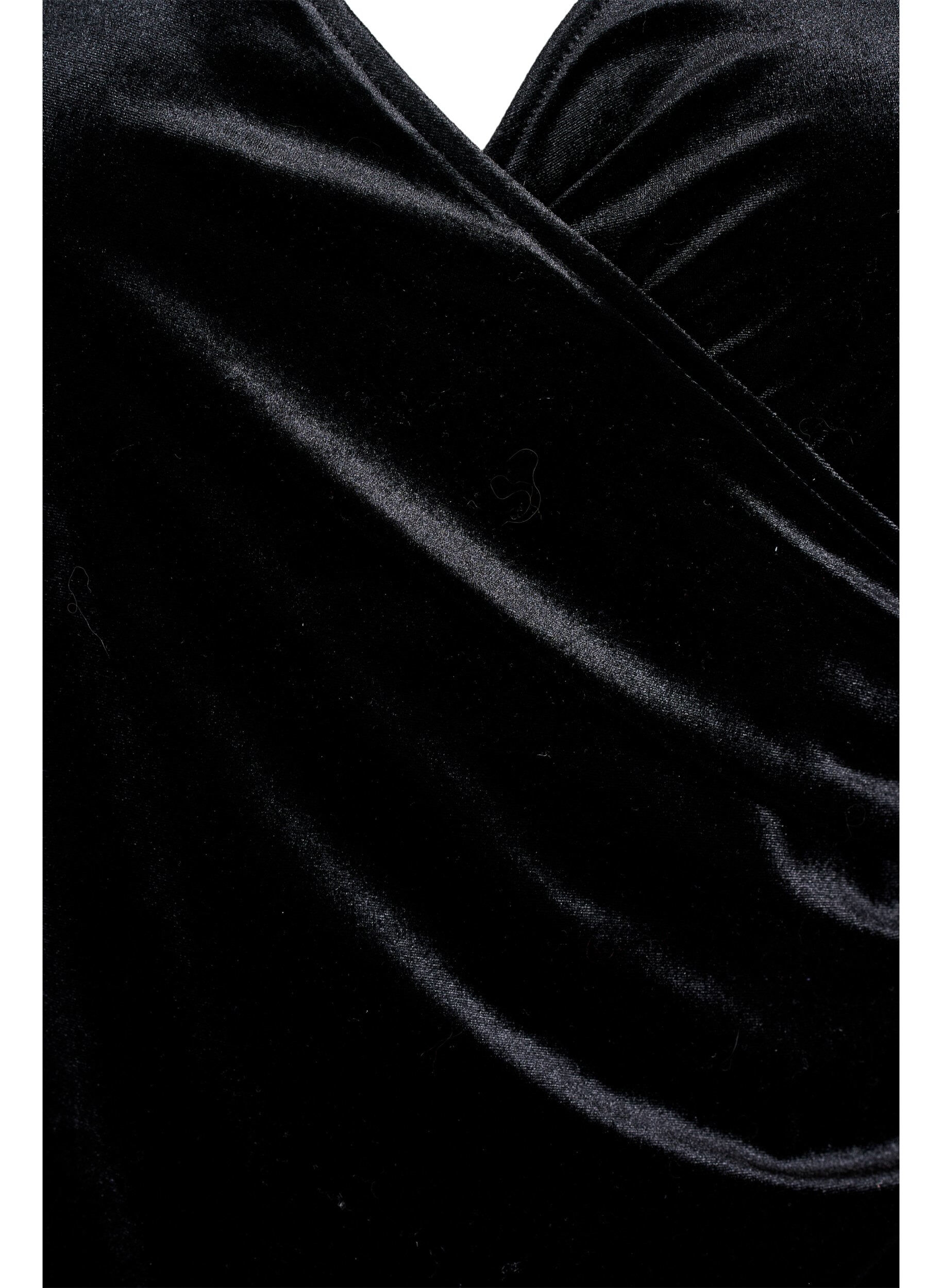 Zizzi Kr&oacute;tka welurowa sukienka kopertowa, Czarne, Packshot image number 2