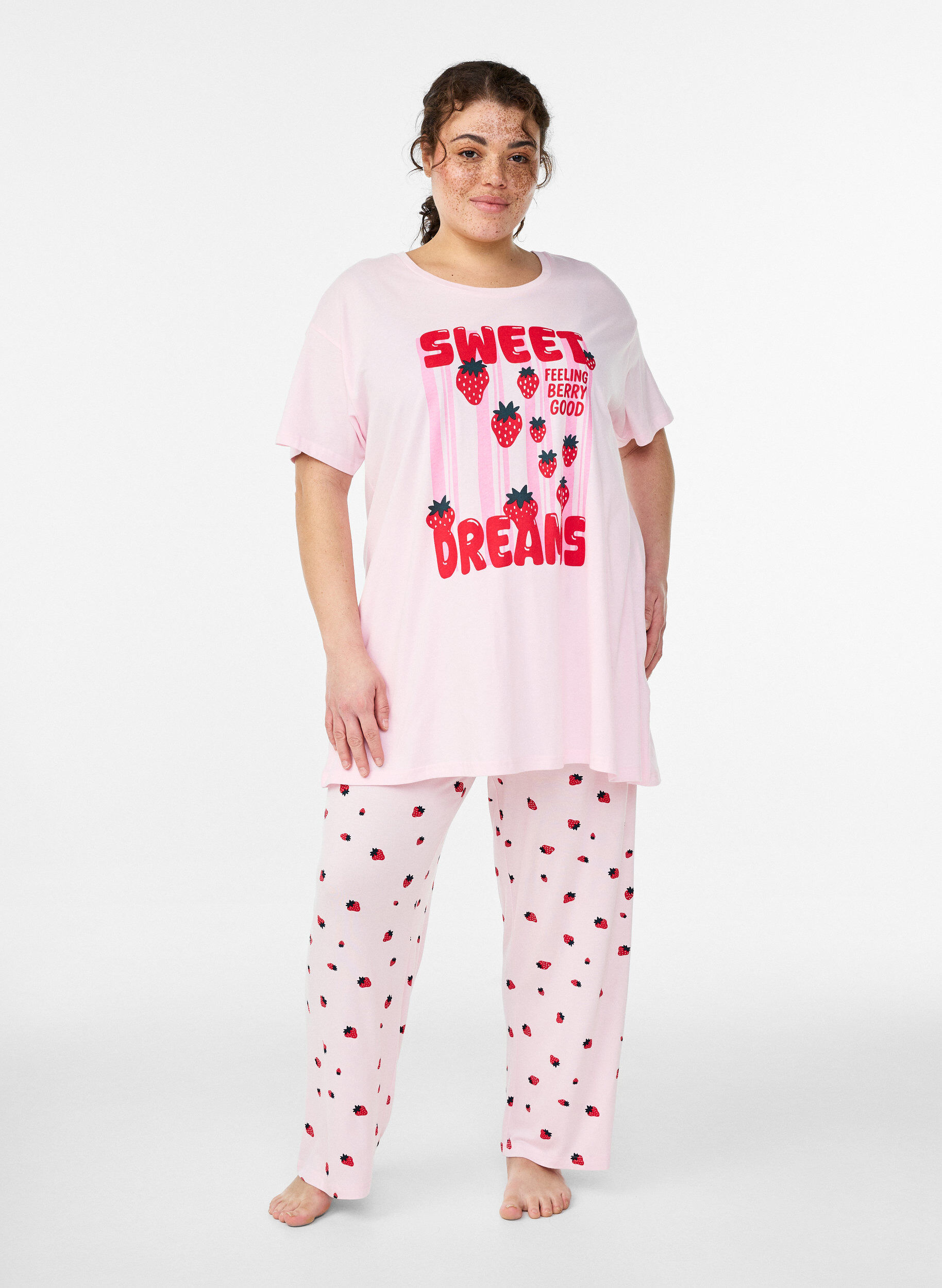 Zizzi Dlugi t-shirt do spania z bawelny organicznej z nadrukiem, R&oacute;żowy, Model image number 1