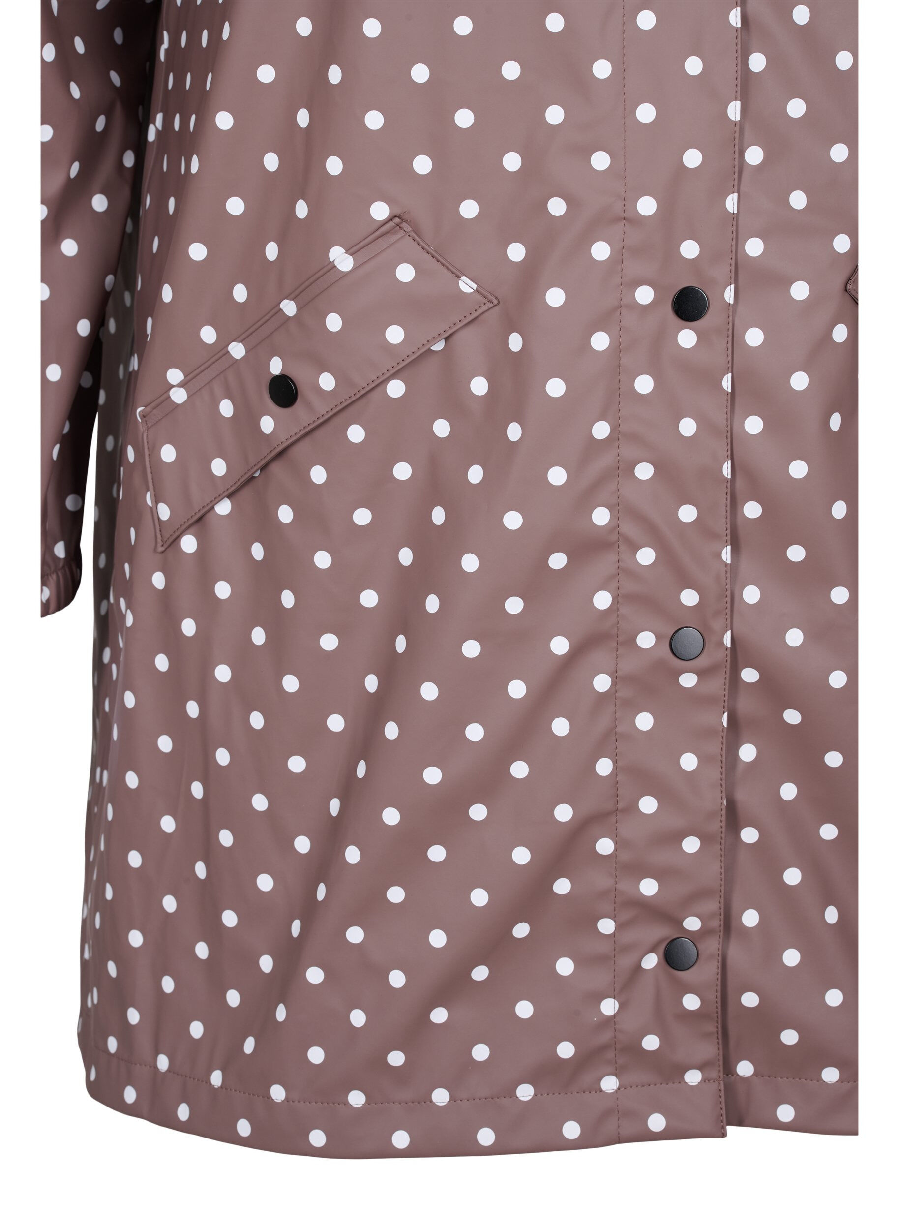 Zizzi Hooded polka dot rain jacket, Iron W/White dot, Packshot image number 3