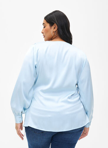 Satynowa bluzka wieczorowa z chusta, Delicate Blue, Model image number 1
