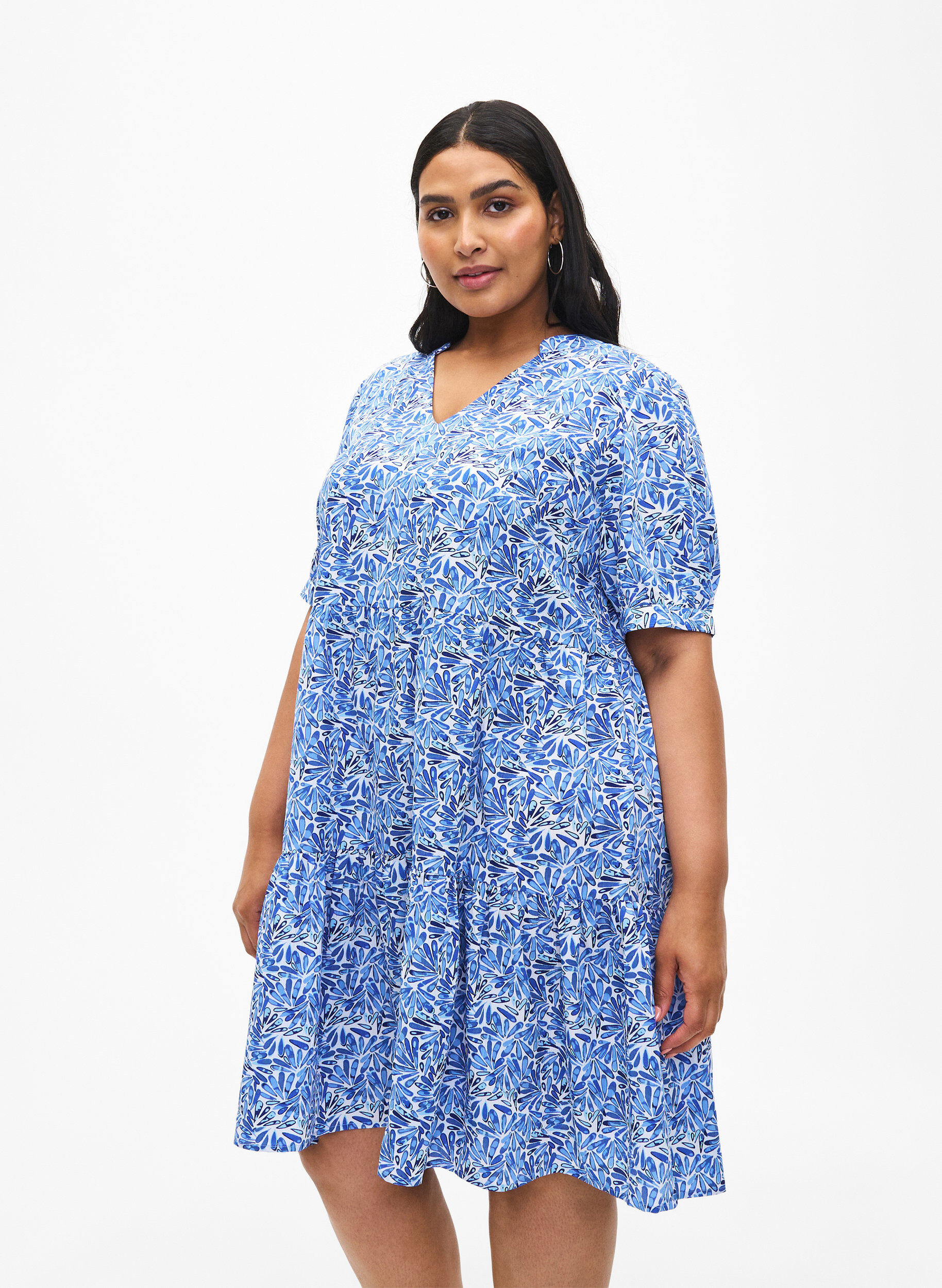 Zizzi FLASH &ndash; sukienka trapezowa z nadrukiem, White Blue AOP, Model image number 0