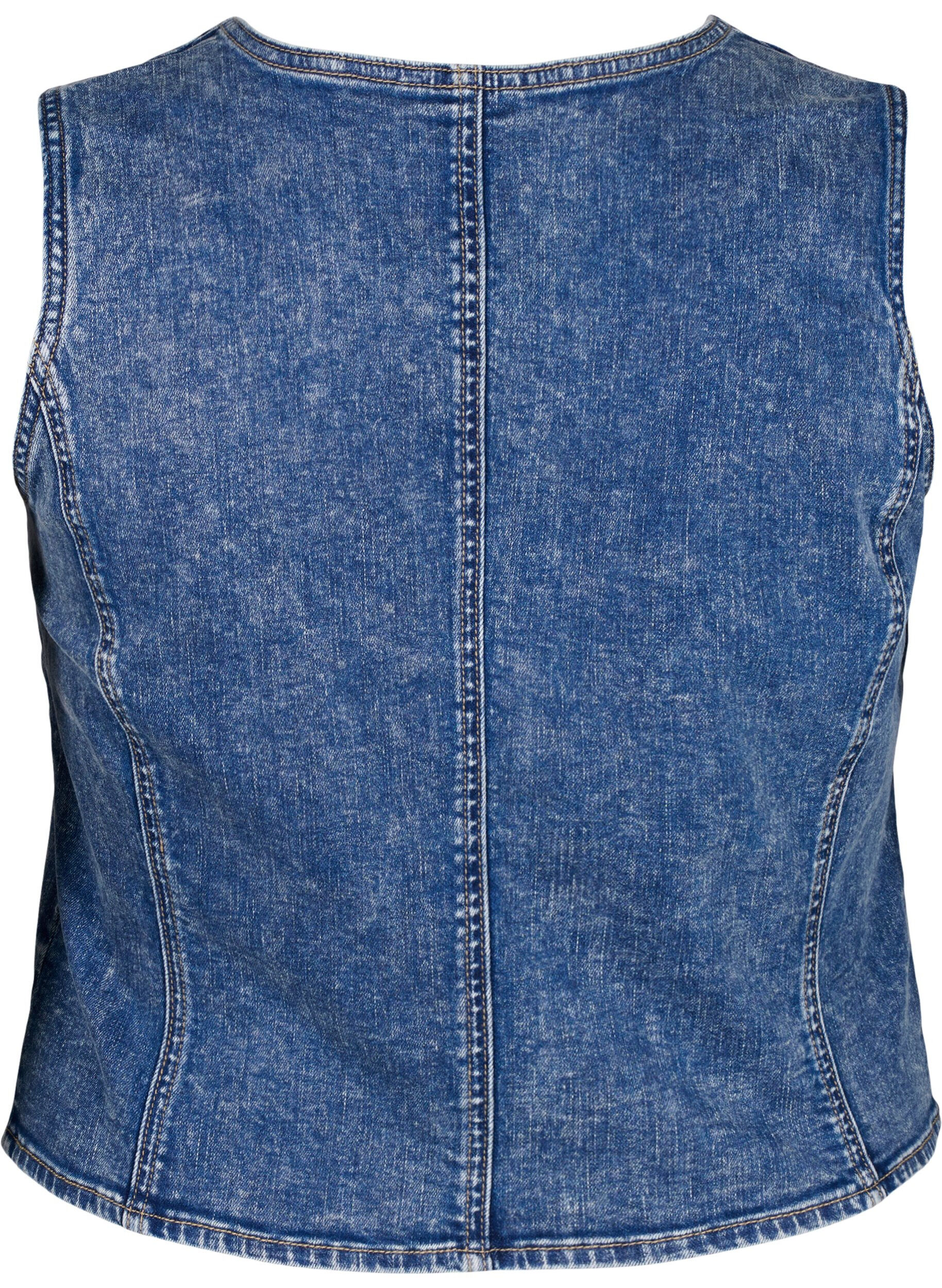 Zizzi Dzinsowy bezrekawnik o dopasowanym kroju z guzikami, Blue Denim, Packshot image number 1