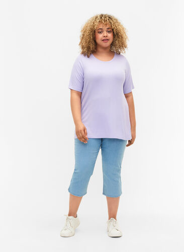 Prazkowana koszulka z wiskozy, Lavender, Model image number 1