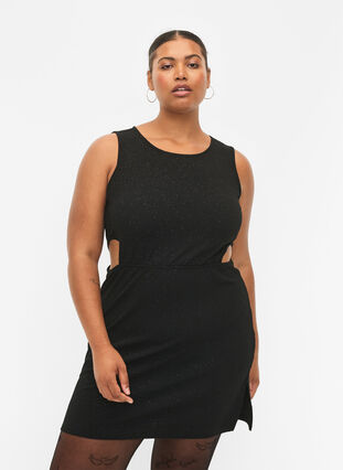Sukienka bez rekawów z wycieciem, Black, Model image number 0