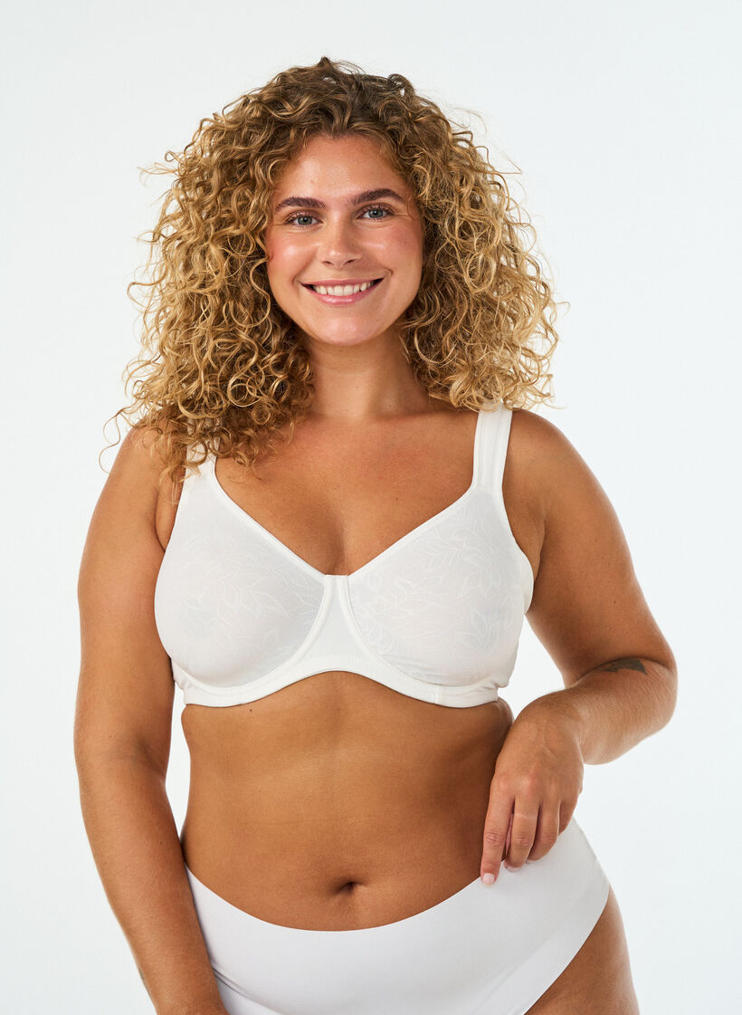 Komfortowy biustonosz z warstwa koronki i formowanymi miseczkami, Biały, Model image number 0