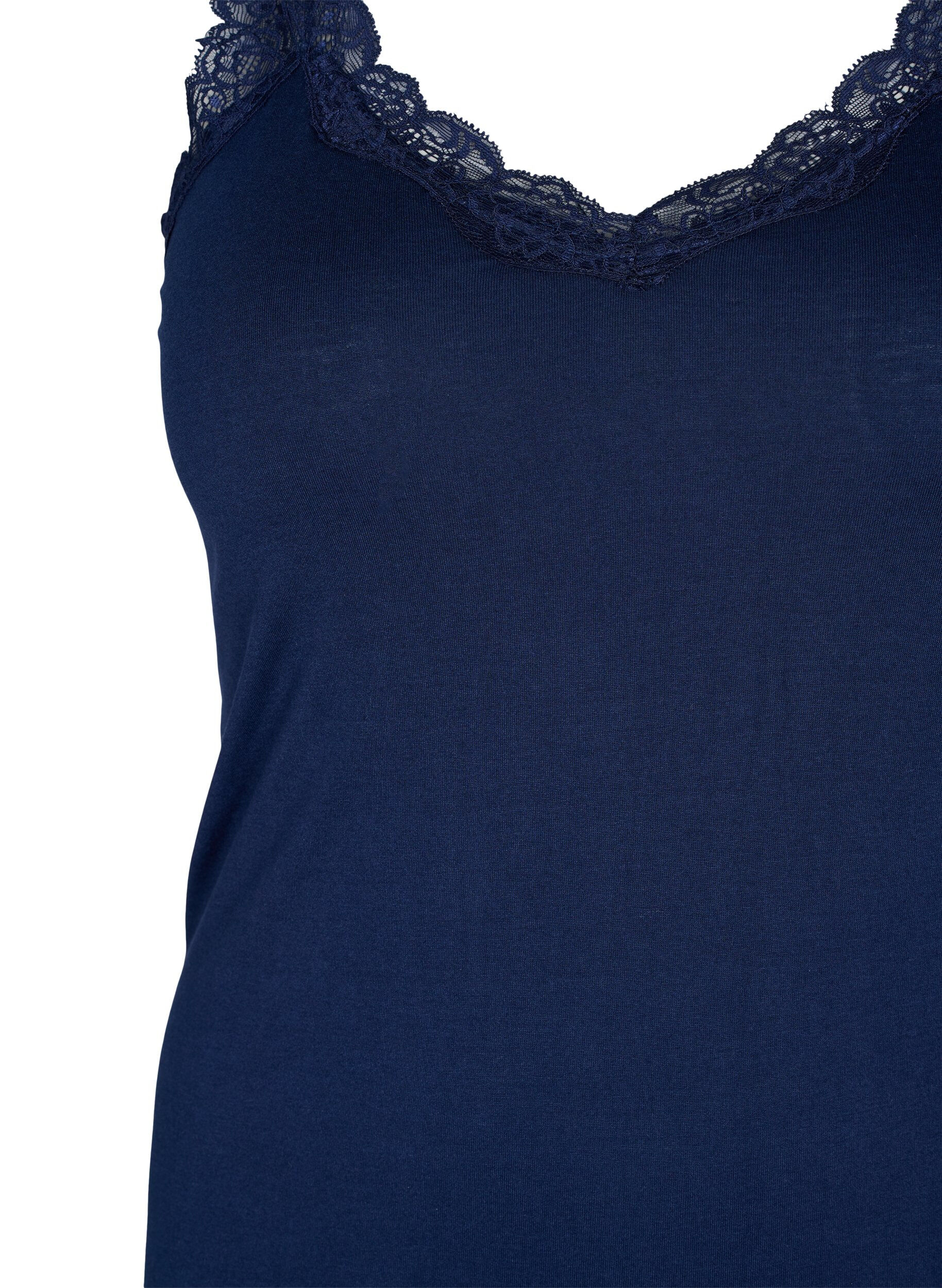 Zizzi 2-pack top with lace, Navy B/Jolly Green, Packshot image number 2