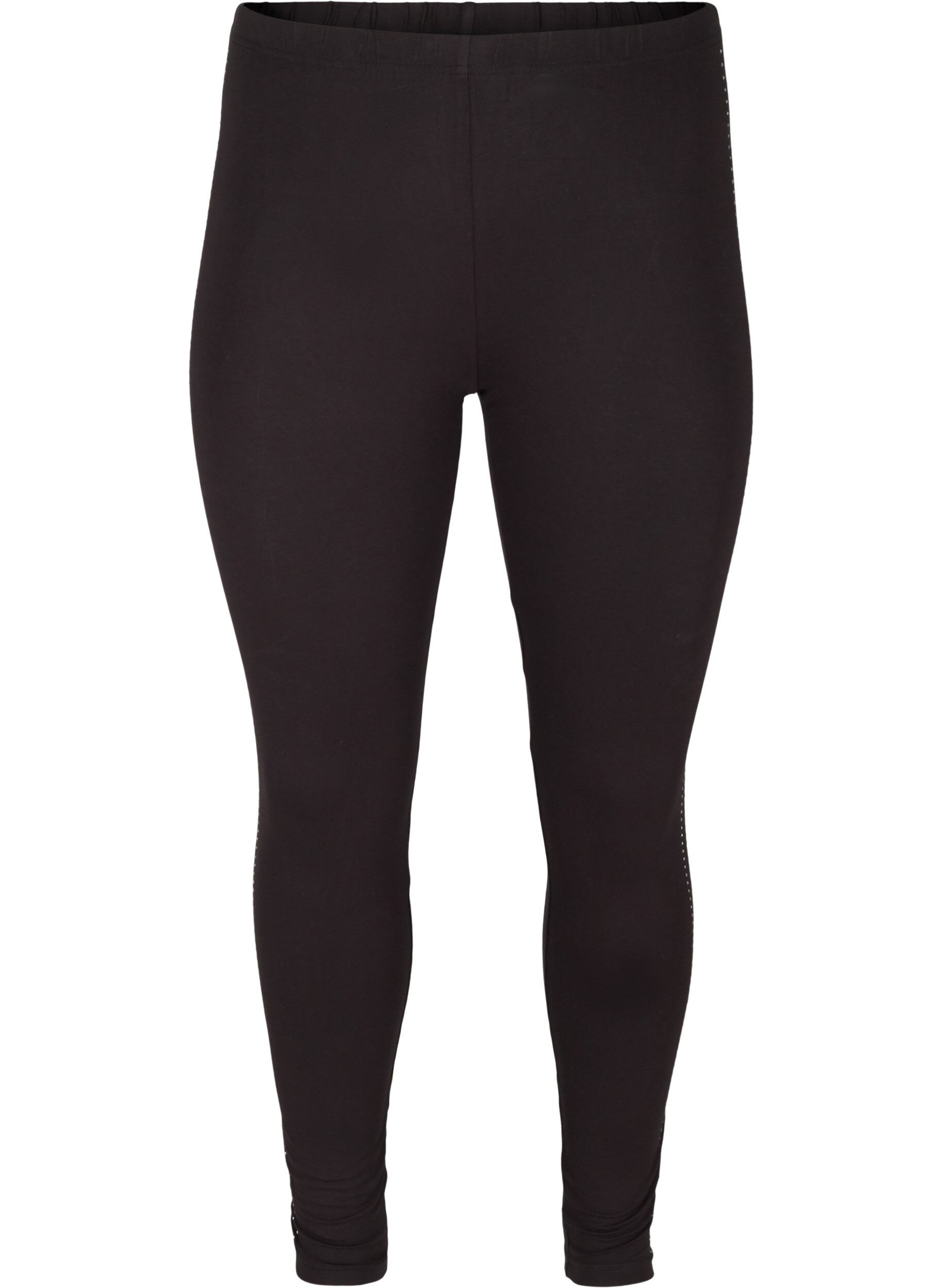 ZizziViscose leggings with stones on the side, Black, Packshot image number 0