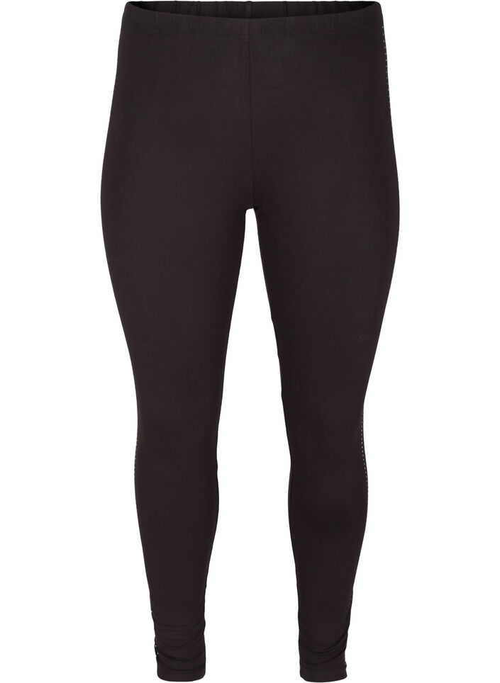 Viscose leggings with stones on the side, Black, Packshot image number 0
