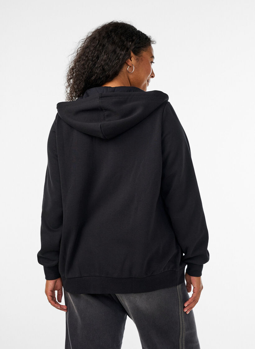 Zipped sweat hoodie with pockets, Black, Model image number 2