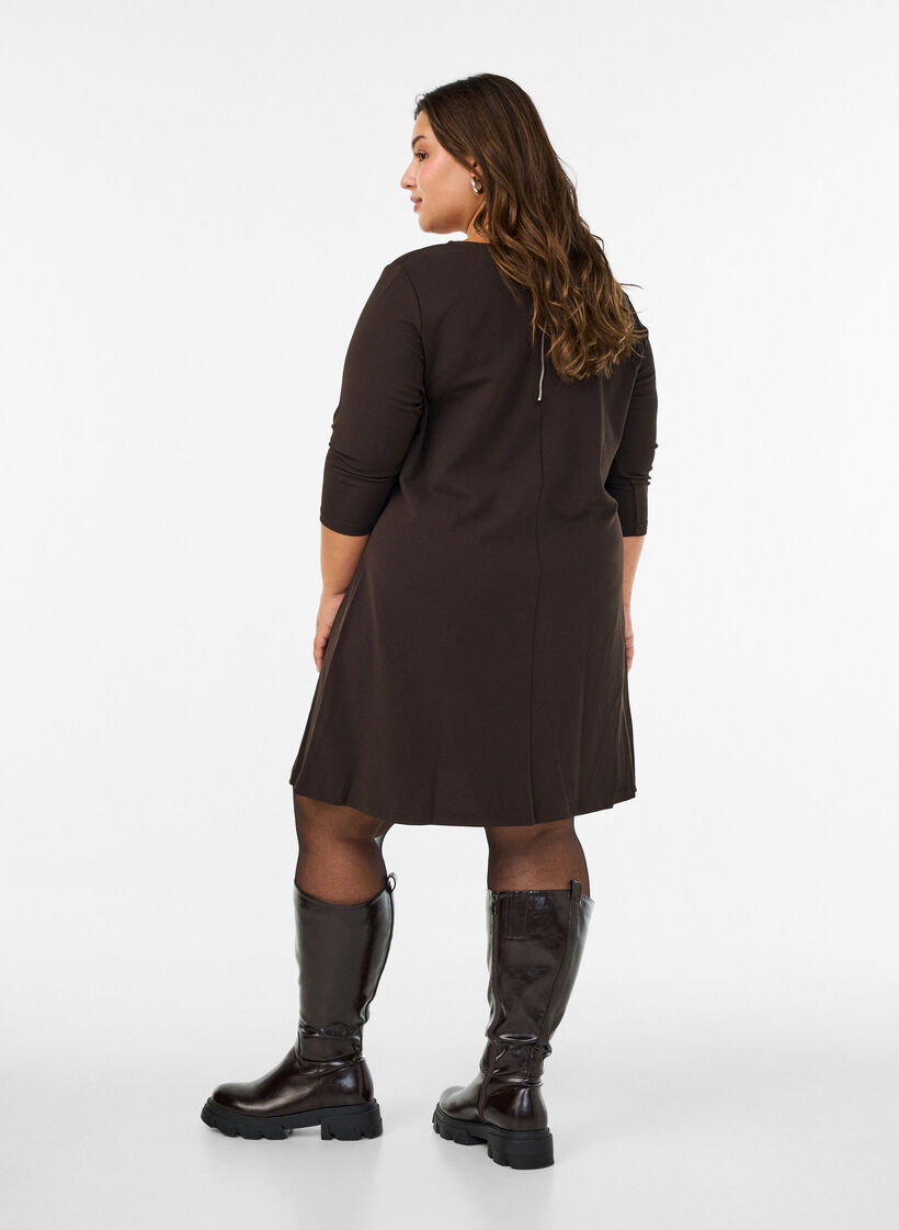 Short dress with an A-line shape and 3/4 sleeves, Brown, Model image number 2