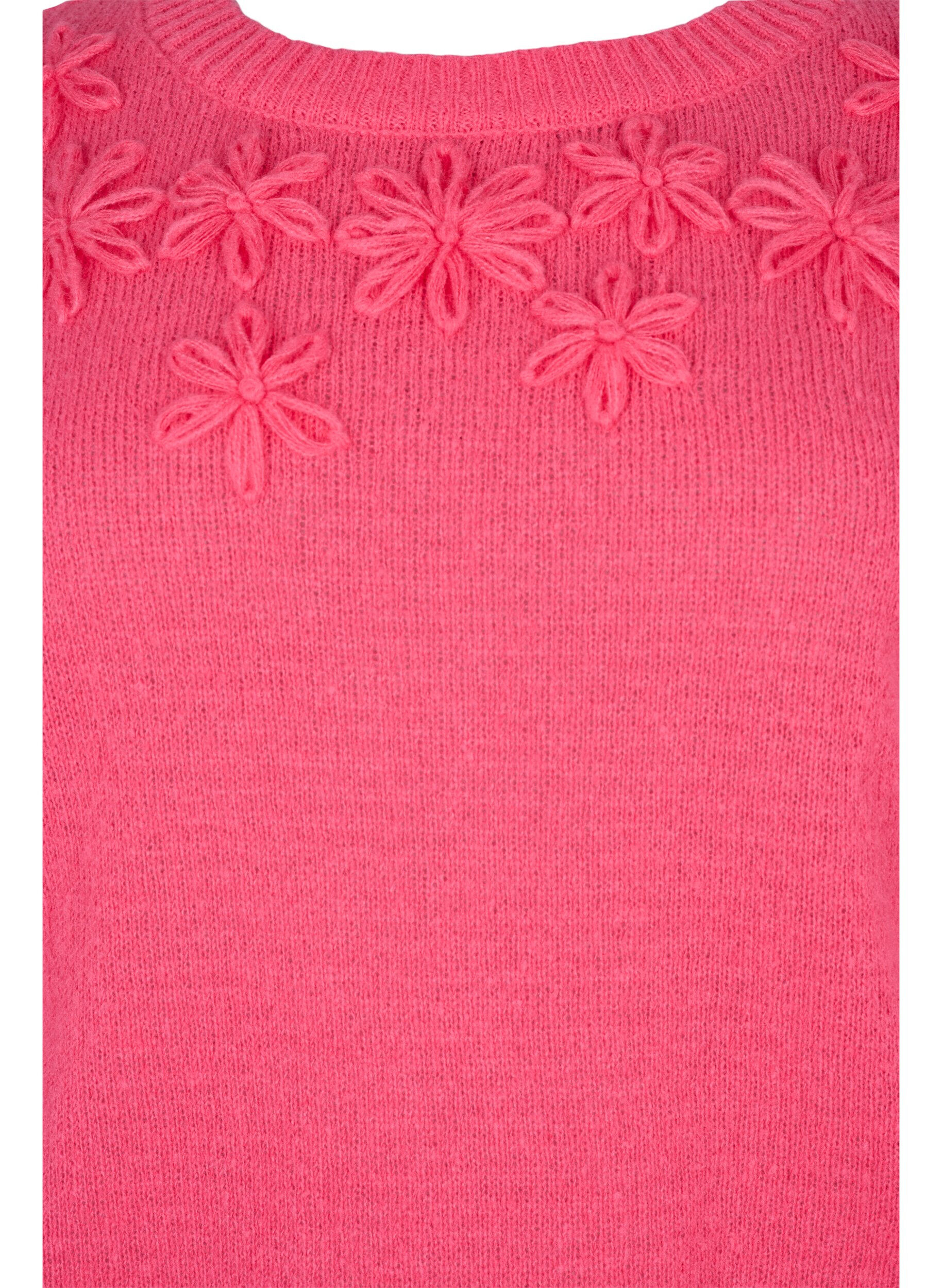 Zizzi Knitted jumper with flower details, Hot Pink, Packshot image number 2