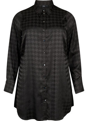 Koszula o przedluzonym kroju ze wzorem w pepitke, Black, Packshot image number 0