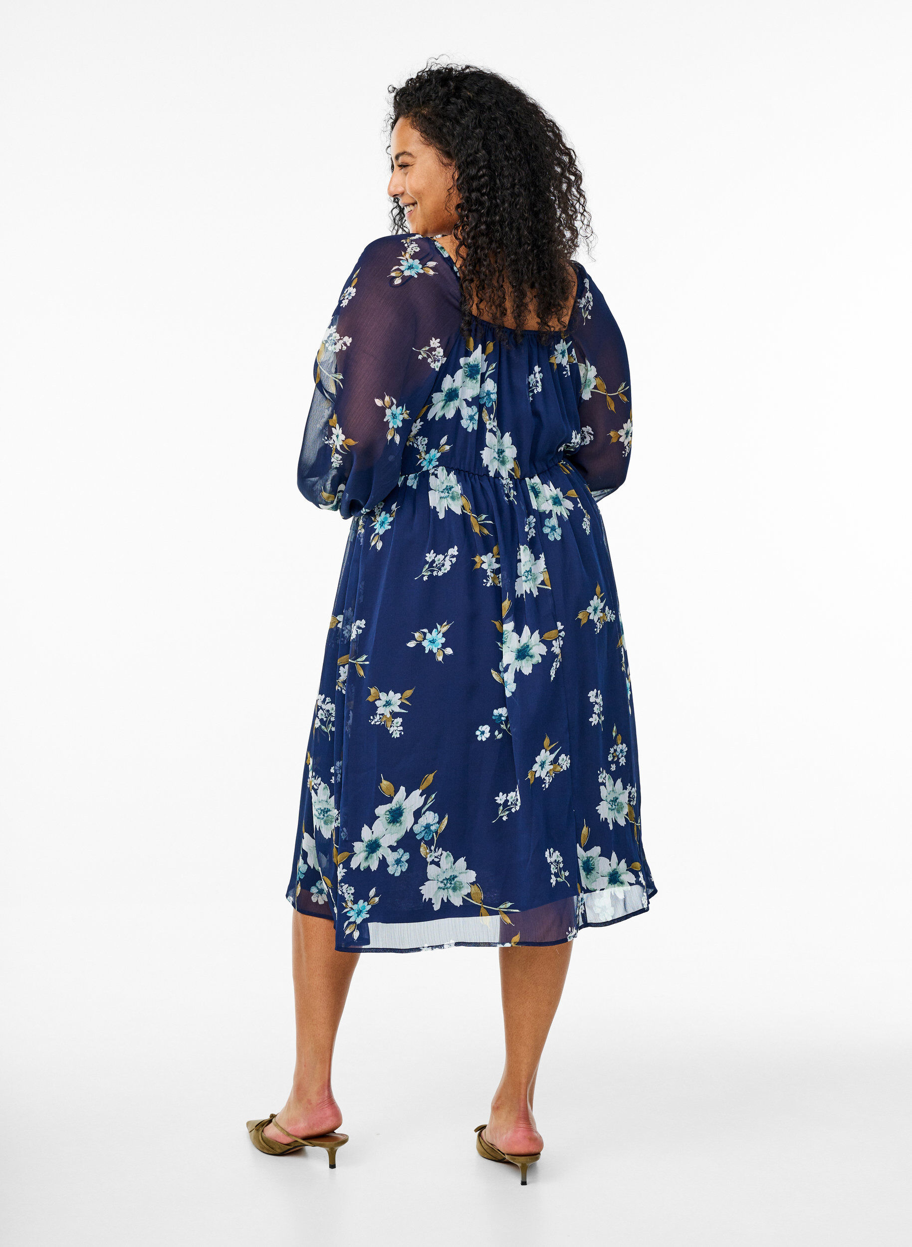 Zizzi Szyfonowa sukienka imprezowa z dlugim rekawem, Niebieskie, Model image number 2