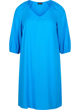 Wiskozowa sukienka z dekoltem w szpic, Indigo Bunting, Packshot image number 0