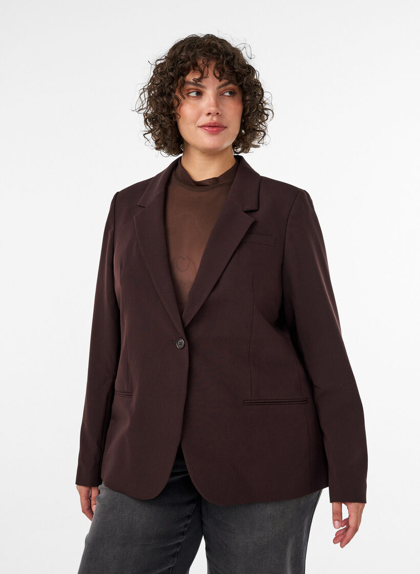Klasyczny marynarka z pojedynczym guzikiem, Brązowy, Model image number 0